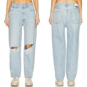 RE/DONE Low Slung Crop Jeans Breezy Indigo Distressed Ripped Denim Size 24